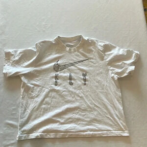 NIKE Tee Dri-Fit‎ Women FLY Crop Tee Shirt  Medium White Loose Fit EUC